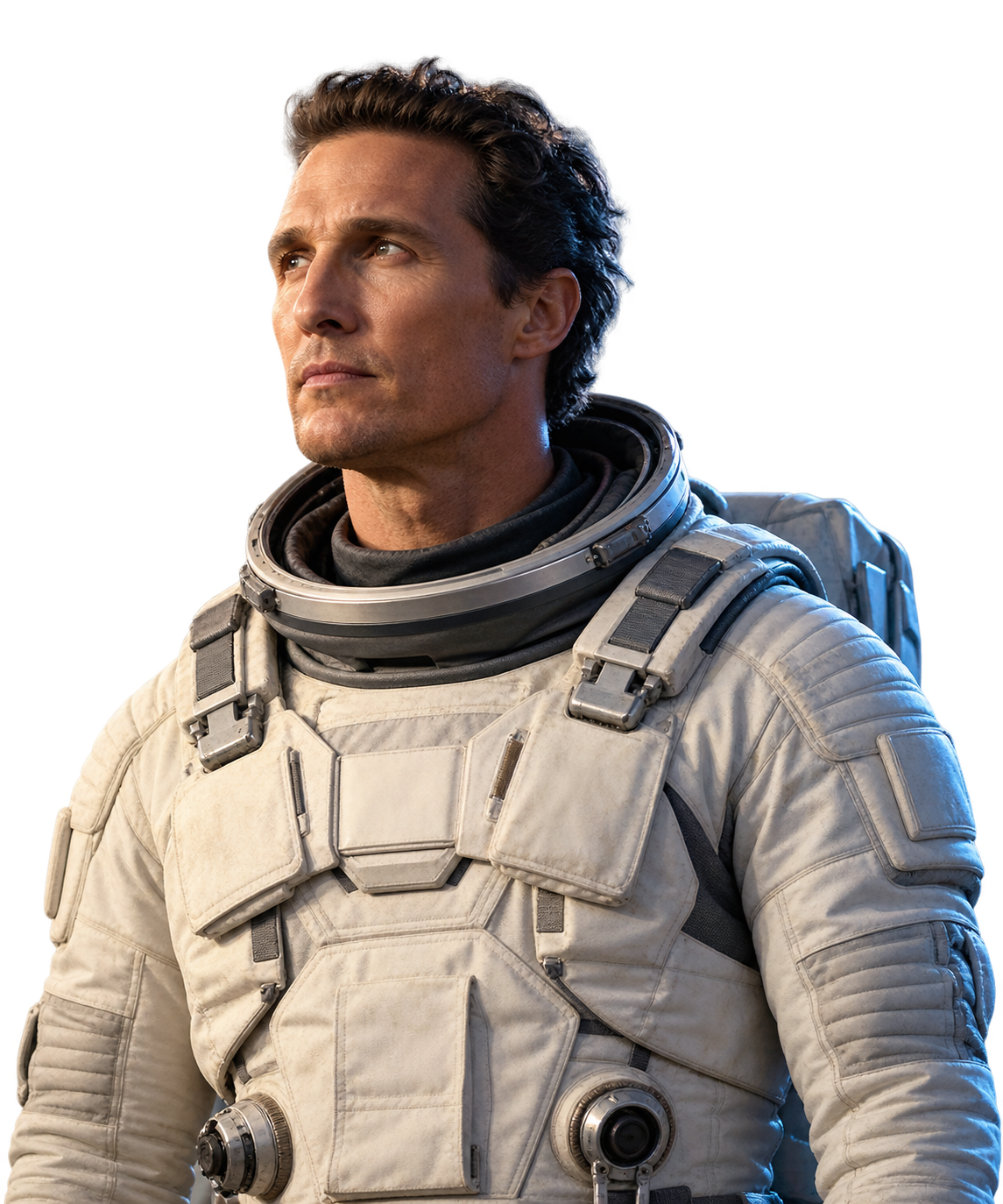 Conceptual cinematic portrait of an astronaut inspired by Interstellar